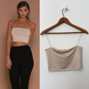 MESHKI Yvonne Crop Top in Nude Small
